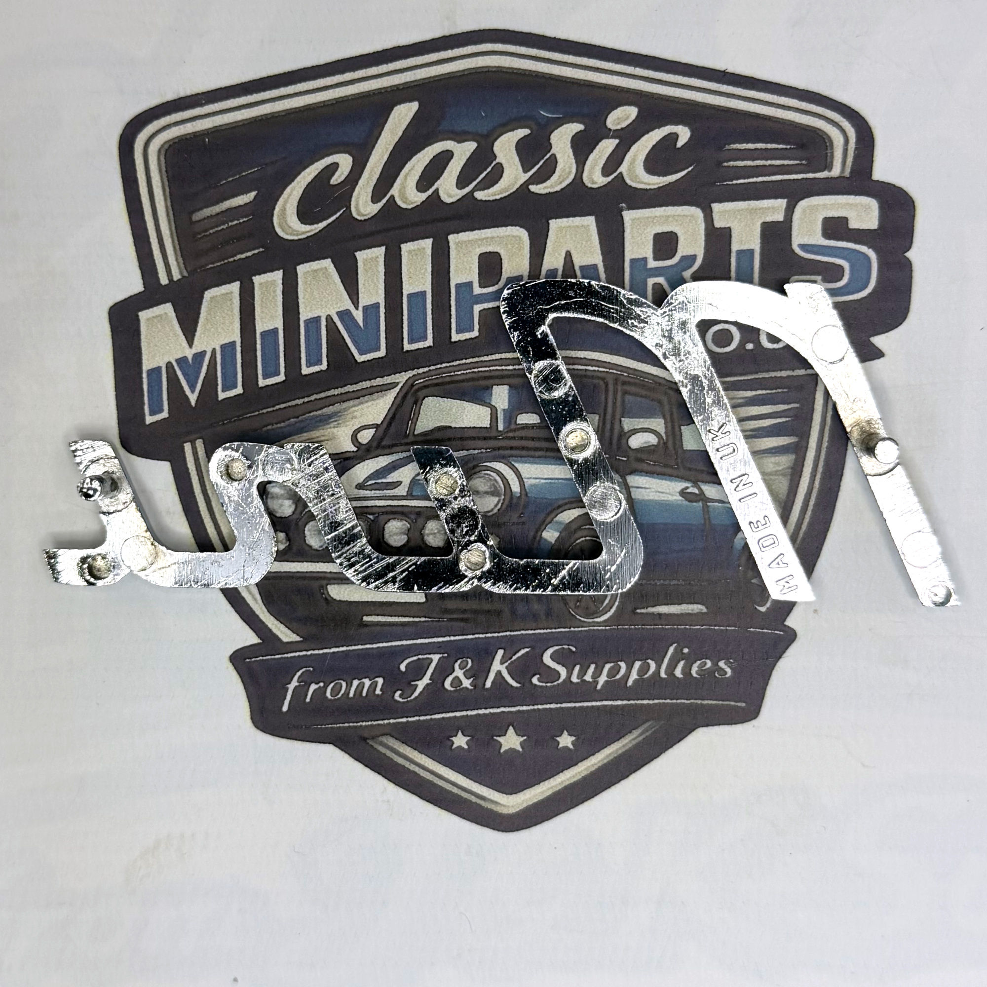 Chrome Mini Script Badge - Mk1 Austin Mini - ClassicMiniParts.co.uk